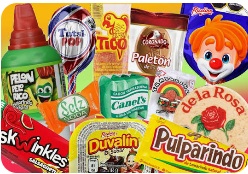 Surtido de dulces de marcas conocidas con sus envolturas y presentaciones originales