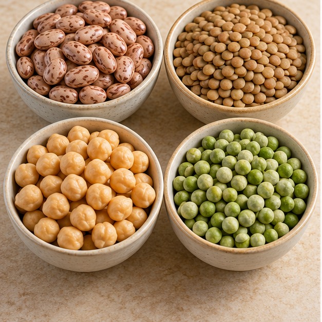 Frijoles, lentejas, garbanzos y chícharos secos para tus recetas caseras.