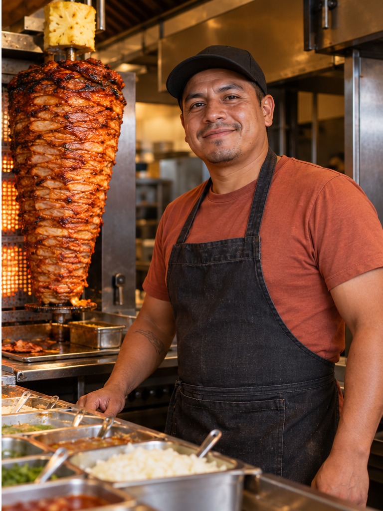 Imagen ilustrativa de un taquero junto a un trompo